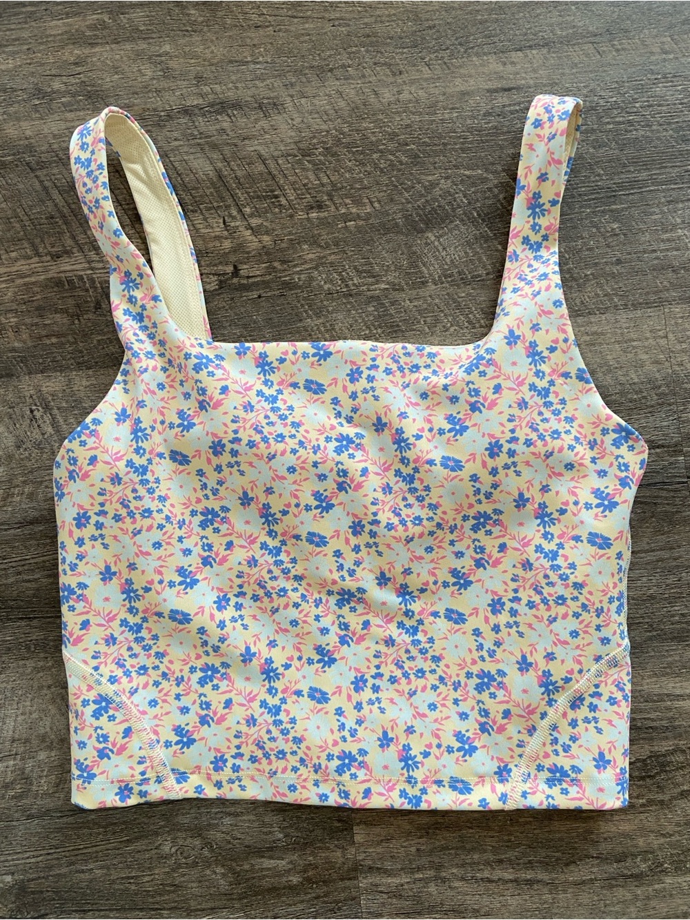 All In Motion Women’s Floral Crop Tank Top - Cream with Blue & Pink Floral